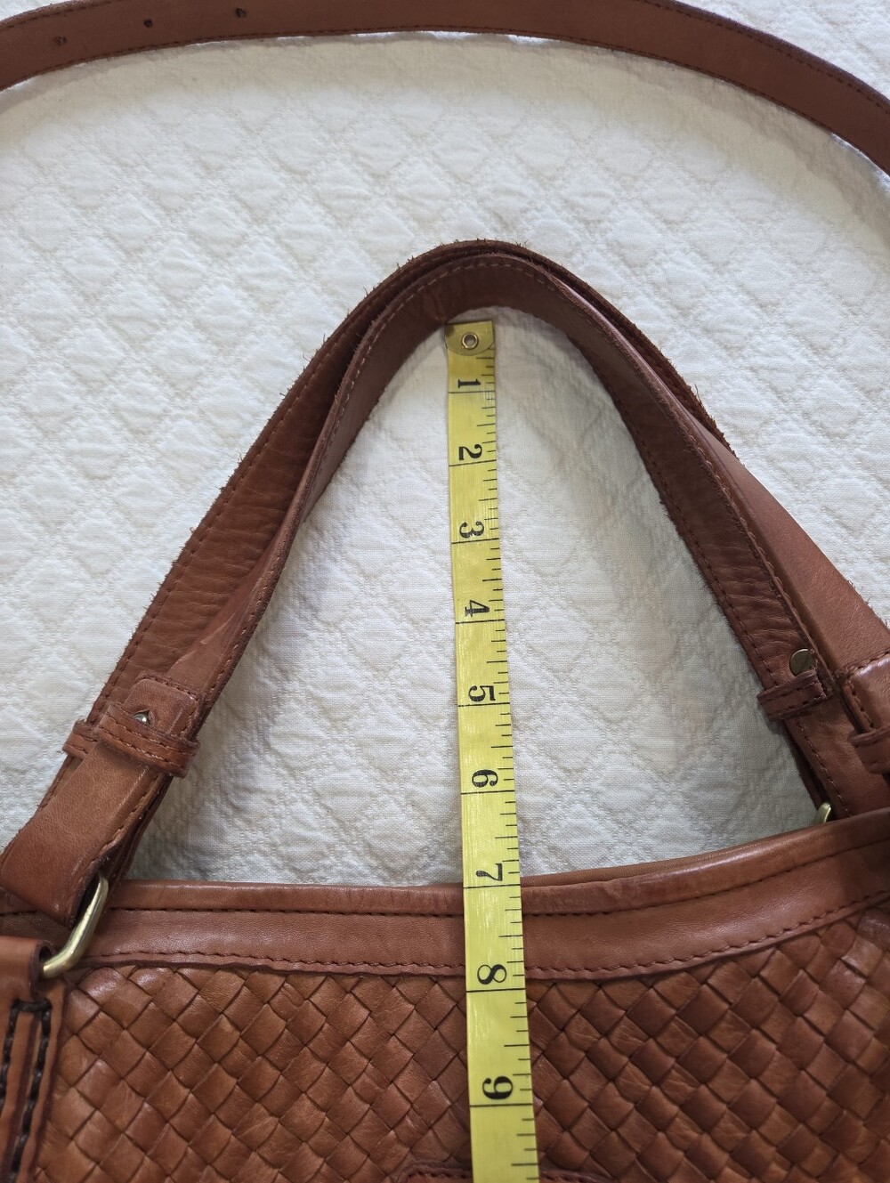 Imalatesta Brown Genuine Leather Woven Tote Purse Handbag Italy Boho - Picture 6 of 9